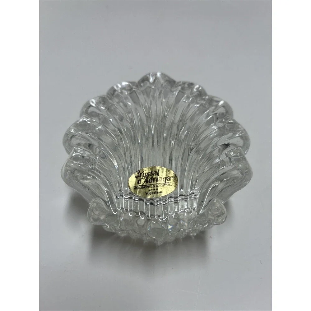 Vtg Zajecar 24% Lead Crystal Scallop Shell Trinket Box, Made In Yugoslavia